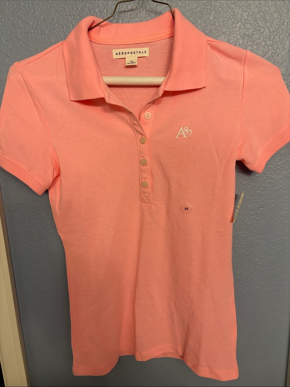 Aeropostale 2 Polos, Pink and White, Short Sleeve Polo